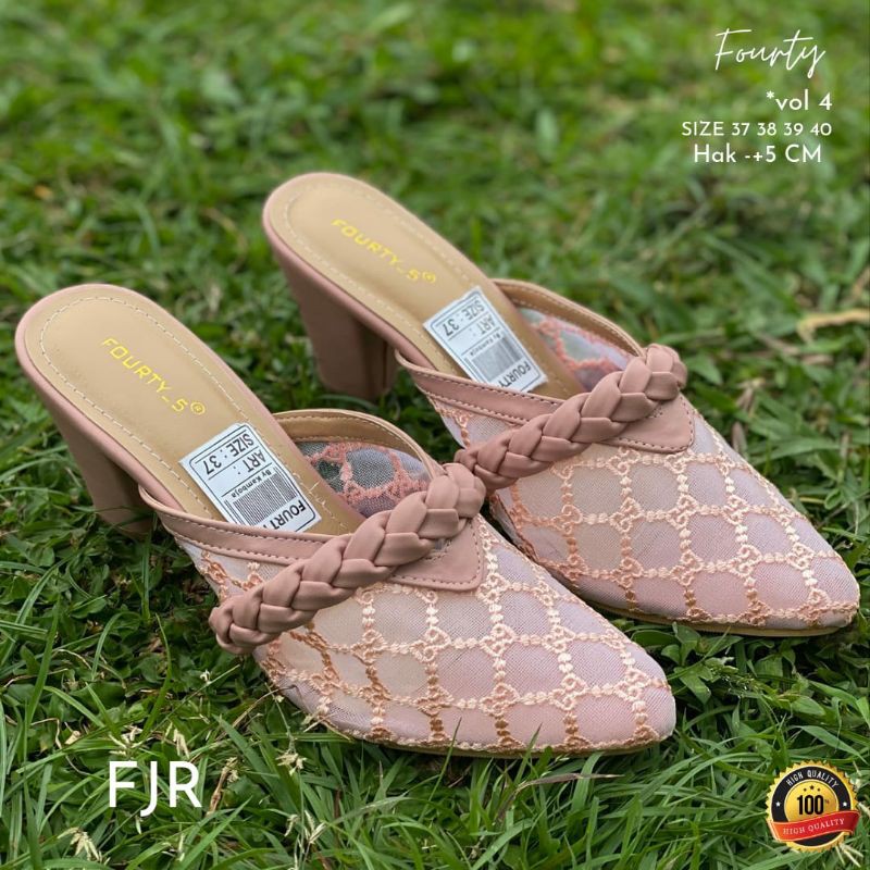 SEPATU SLOP HAK 7 CM, BAHAN BROKAT BORDIR IMPORT | WEDDING SHOES