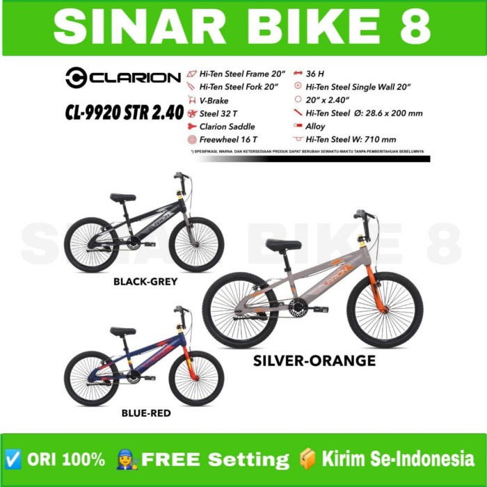 Sepeda Anak Laki Ukuran. 20 Inch BMX CLARION CL 9902 STR 2.40  Ban Jumbo
