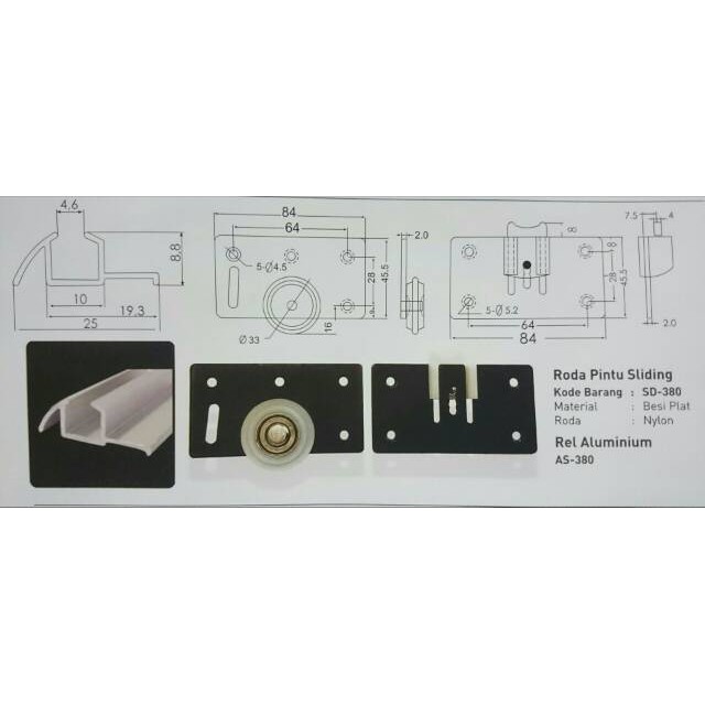 Rel Lemari / Rel Timbul SD 380 Pintu Lemari Geser Sliding / Geser Panjang 75 CM, 1 M &amp; 1.5M