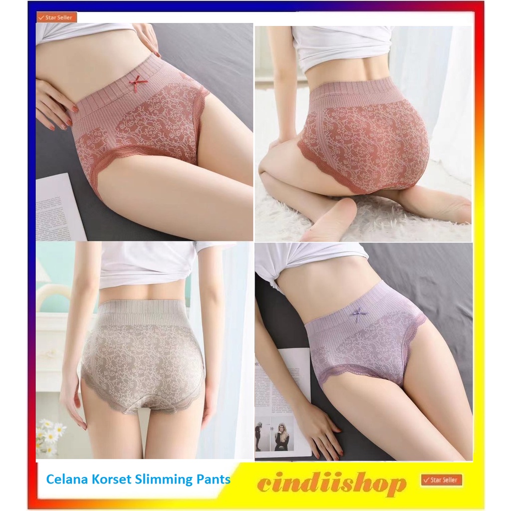 Celana Dalam Wanita Korset Pita Batik Slimming Pants CD Sutra Cewek Sempak Dewasa