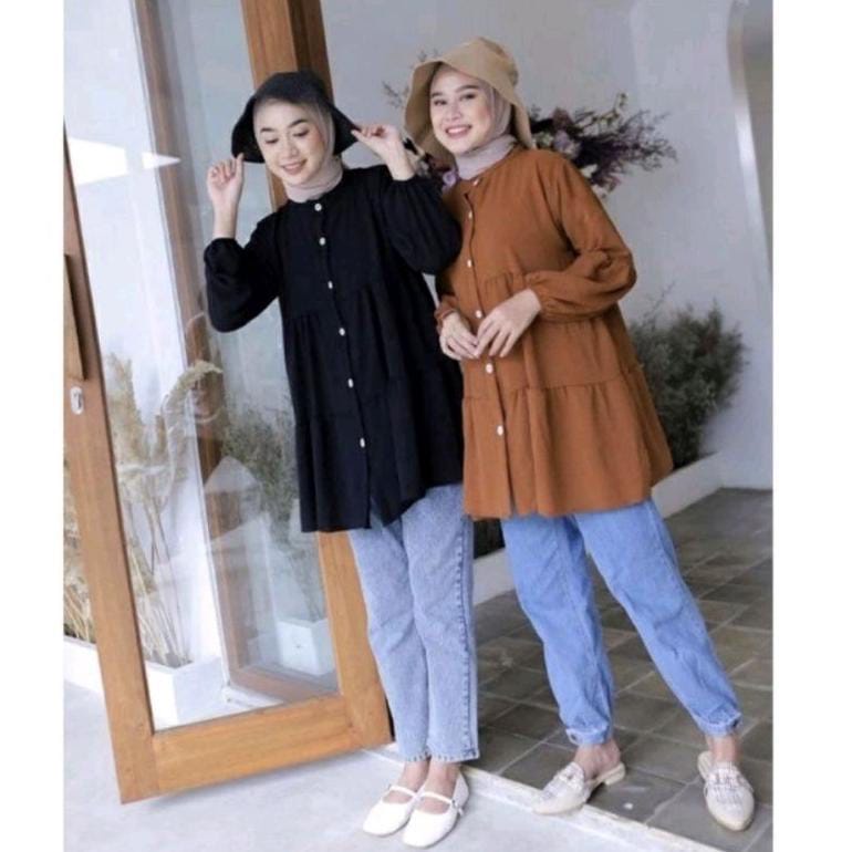 Kemeja Wanita Popita Tunik Bahan Crincle Airflow Full Best Seller