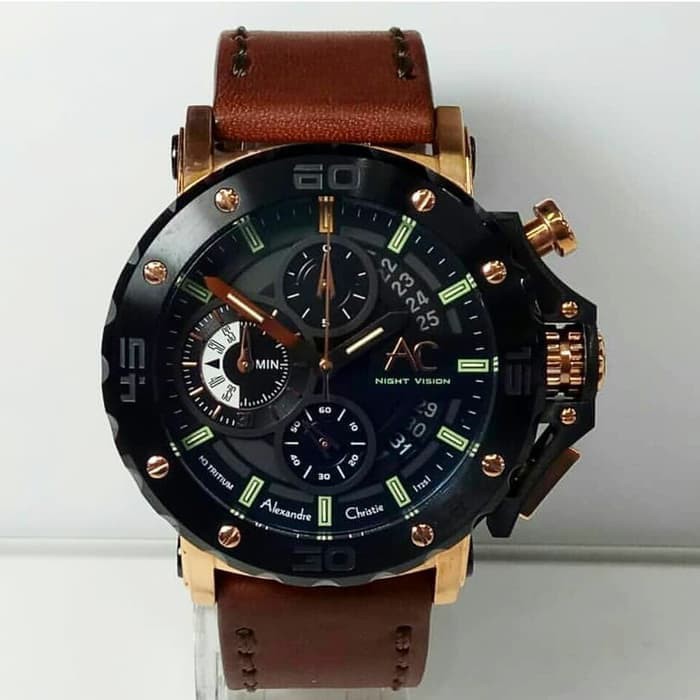 JAM TANGAN PRIA WANITA   ALEXANDRE CHRISTIE AC9201NMC AC9201 BROWN BLACK ROSEGOLD ORIGINAL