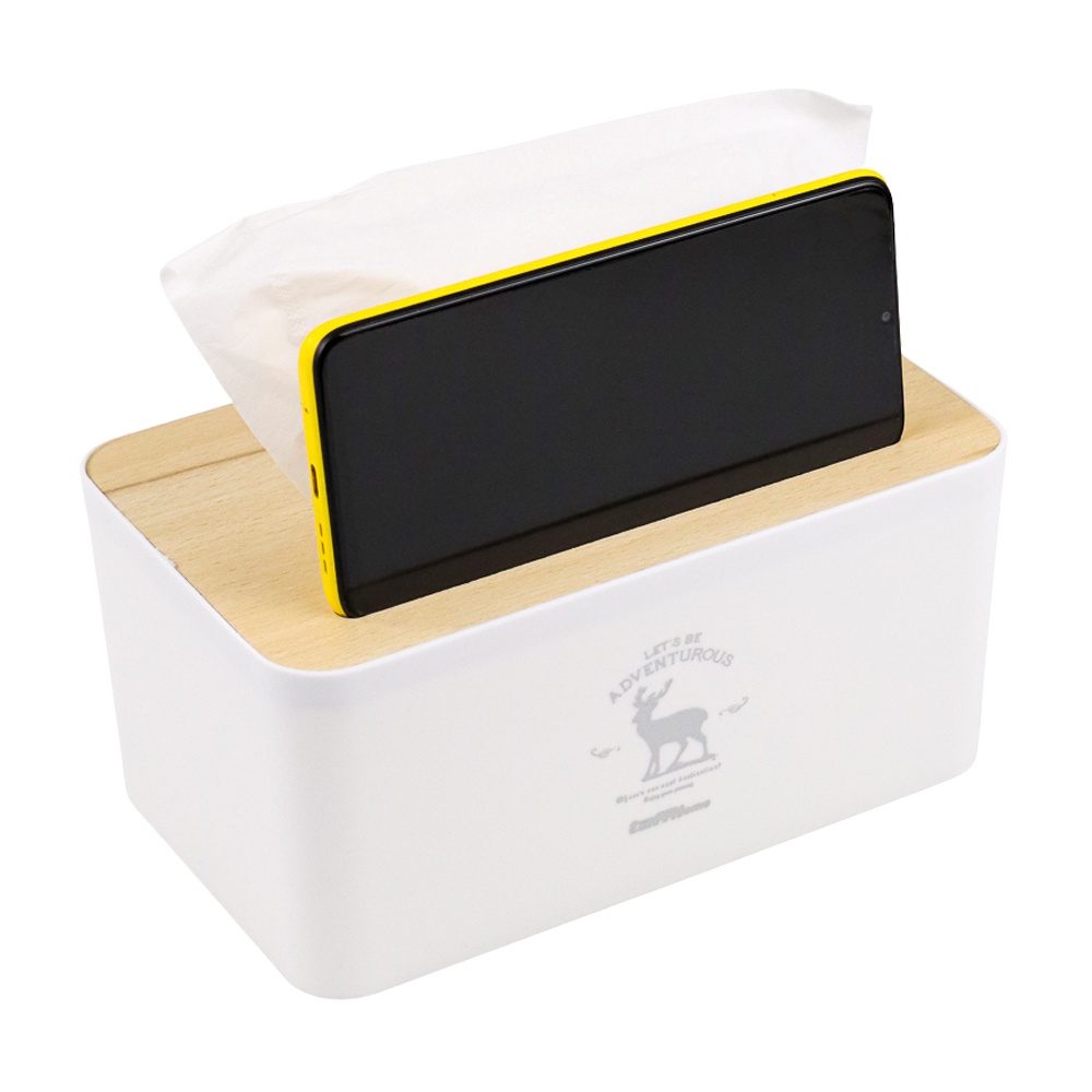 Kotak Tisu Kayu Tissue Box dengan Holder Smartphone - ZJ008 - 7RHXQ0WH White