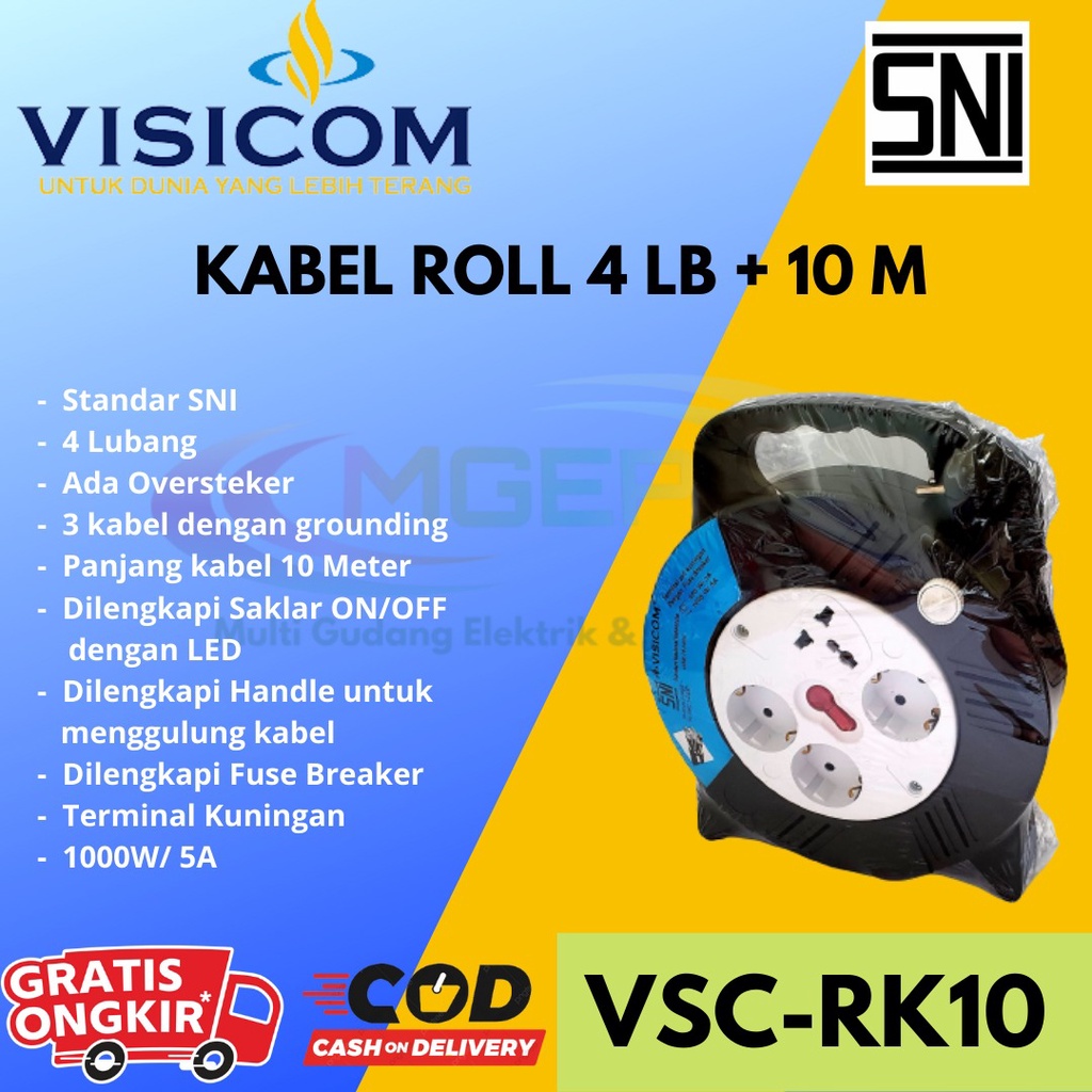 Kabel Roll Visicom 10 Meter 4 lubang + oversteker + Switch SNI Original