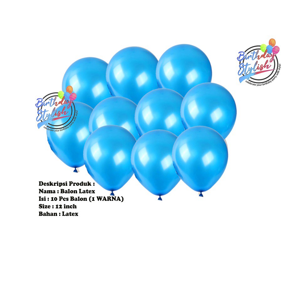 Balon Latex Biru Tua Metalik isi 10 /Balon Metalik Biru Tua 12 inch isi 10pcs/ Balon Karet Biru Tua