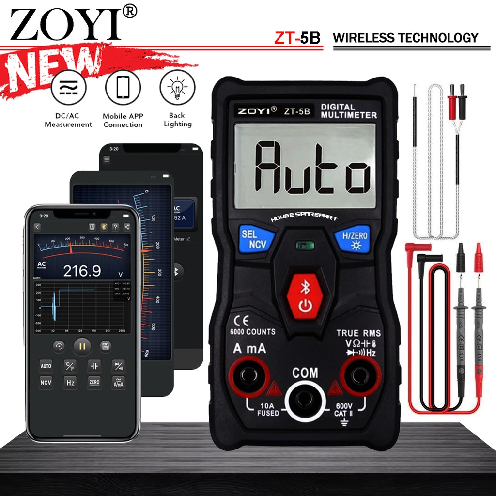 Zoyi ZT-5B Smart Avometer Multitester Multimeter 60MQ 6000uf HZ AC DC Capacitor RMS Digital