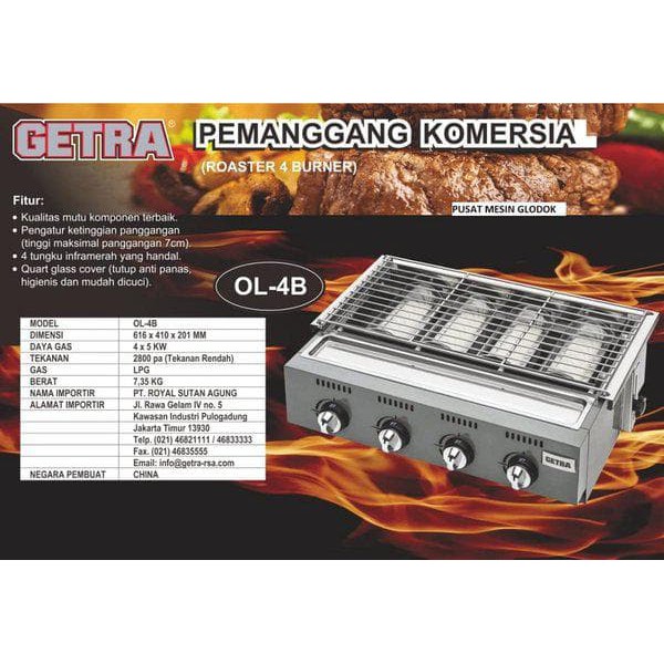 Getra Gea Pemanggang Grill Panggangan 4 tungku OL-4B