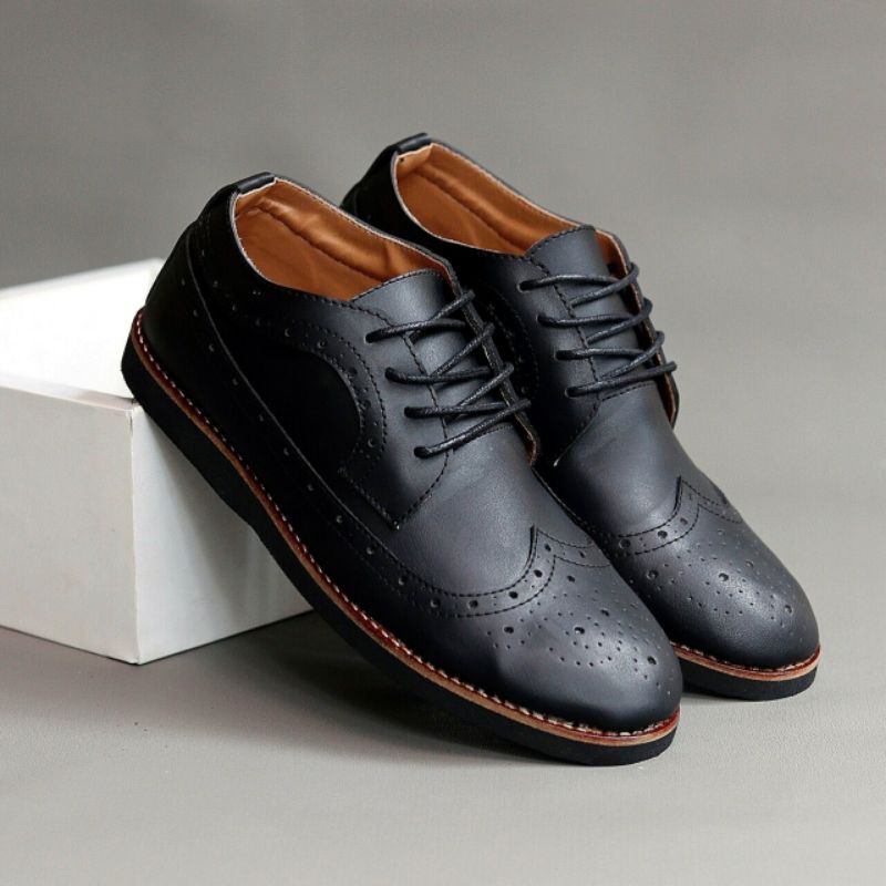 WOLF x SAGA| Sepatu wingtip pria kulit asli sepatu pantofel klasik Model Luiz