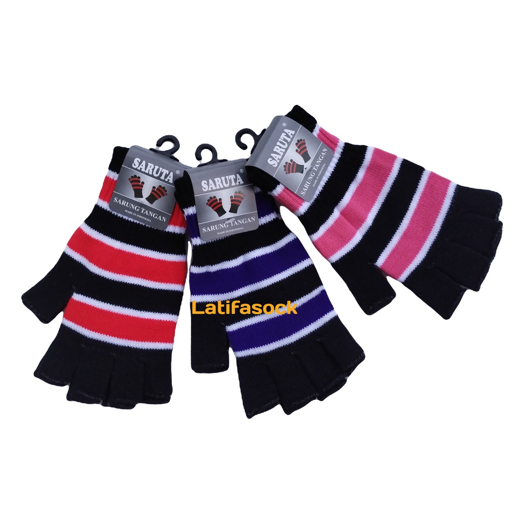 Sarung Tangan Motor Rajut Belang Setengah Jari UNISEX