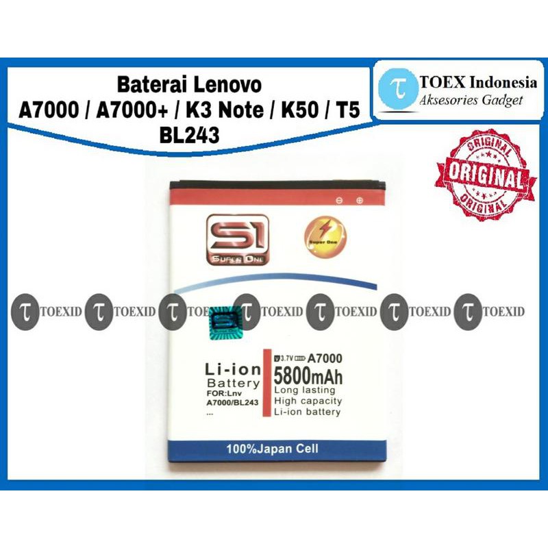 Baterai Lenovo A7000 / K3 Note / K50 / T5 BL243 - Batre Batrai Double Power - Super One Original