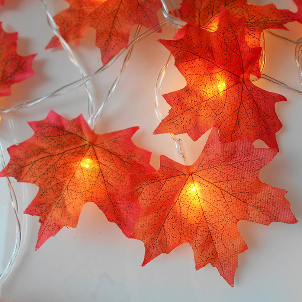 1.5/3m 3D Lampu Labu Syukuran Dekorasi Halloween String Lampu Jatuh Red Maple Leaf Garland Maple Leaf Autumn Lights Pumpkin LED