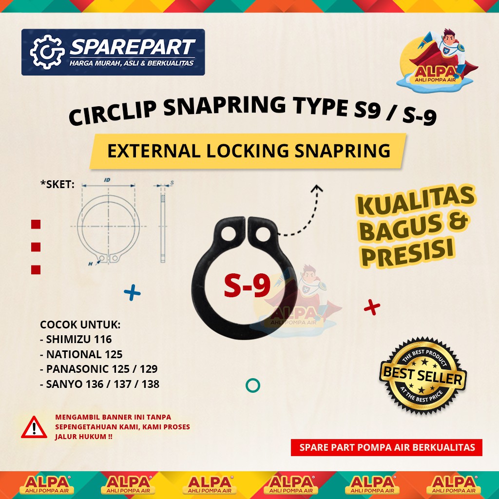 SNAPRING TYPE S9 / S-9 (Pengunci Mechanical Seal / Klip)