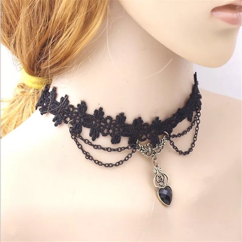 kalung choker renda hati gothic necklace Halloween