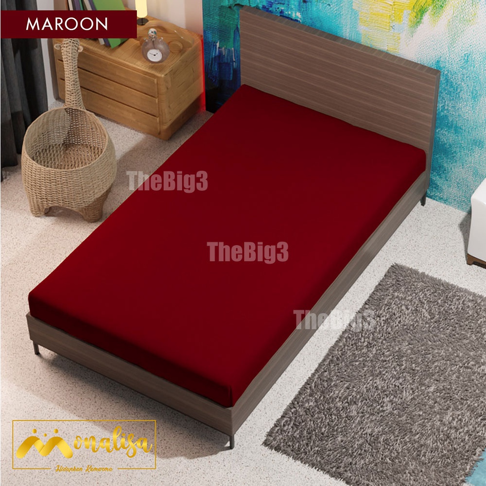 Sprei Waterproof 120x200 MONALISA - anti ompol air water proof polos - 120 Single Size - SP-Maroon