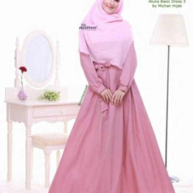 Aluna dress michan / gamis polos / katun polos / gamis murah