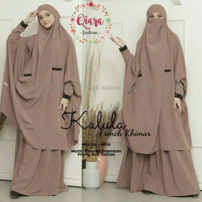 Kalula French Khimar Ori Qiara (Rok+Jibab) / hijab ada kantong saku/France khimar ada kantong