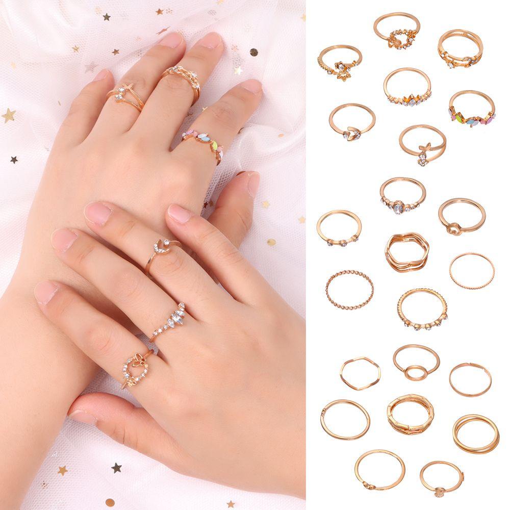 Nanas Cincin Kristal Punk Wanita Fashion Warna Emas Kombinasi Ring