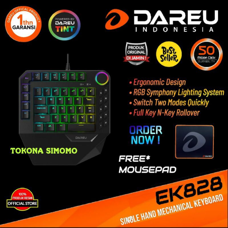 Jual Dareu EK828 / EK 828 One Hand / Single Hand Mechanical Keyboard