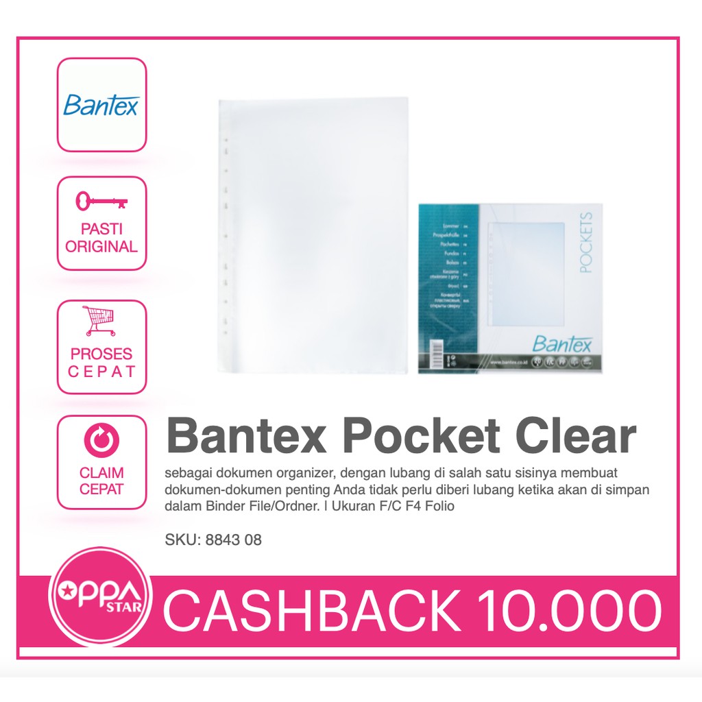 

Plastik Pocket Bantex 8843 08 F/C Folio/F4