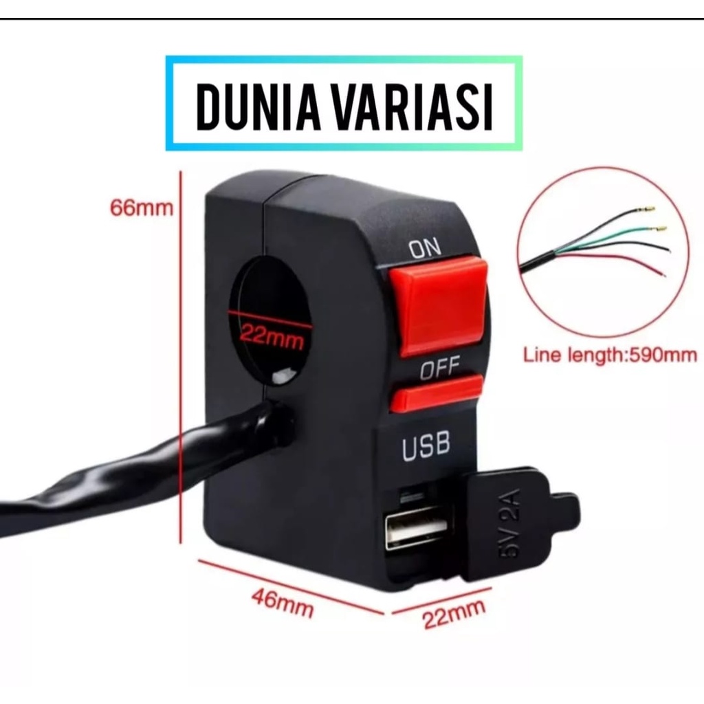 saklar serba fungsi on/off plus usb charger hp universal semua motor