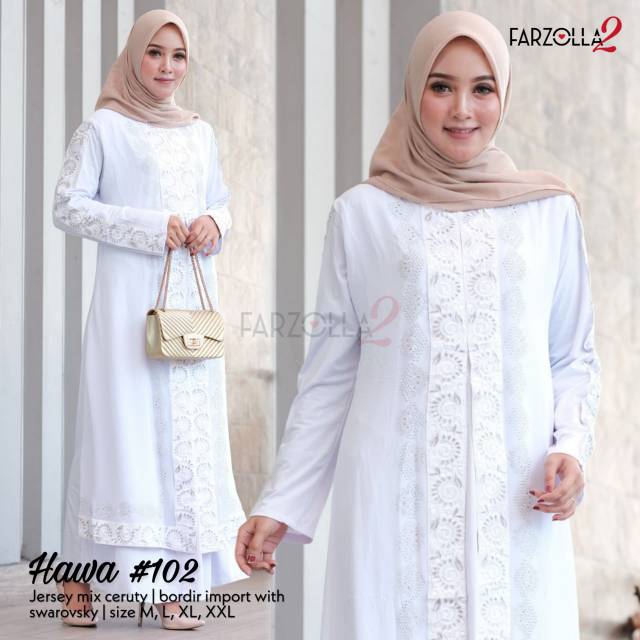TOP (STYLISH) HAWA #102 BY FARZOLLA2 - ABAYA HAWA PUTIH TERLARIS - ABAYA PESTA PUTIH - GAMIS PUTIH
