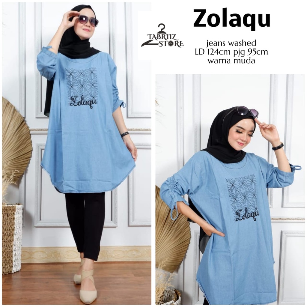 zolaqu dress pakaian baju atasan tunik dres jeans jean jins jens mini jumbo oversize big size bigsiz