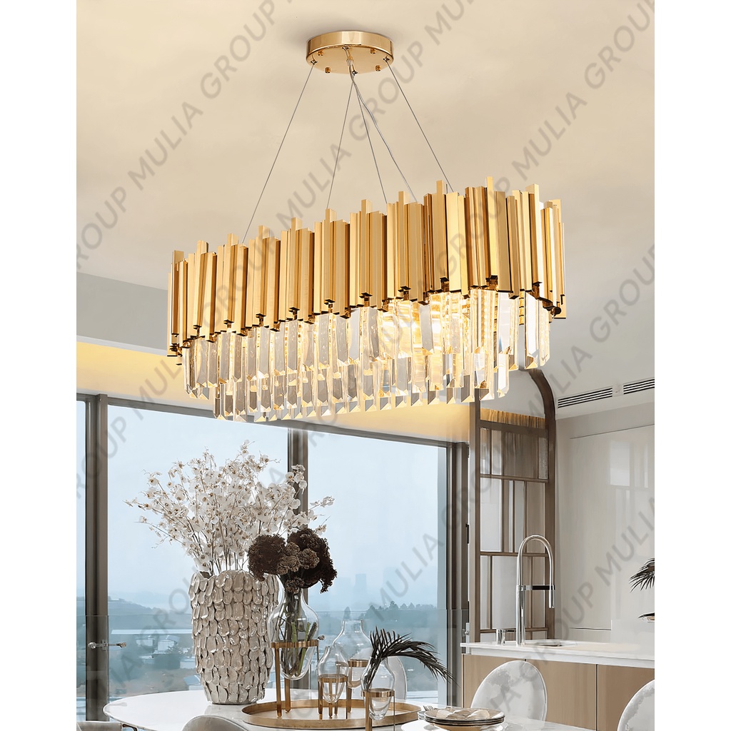 Lampu Gantung Gold Crystal Minimalis Modern Hias Ruang Tamu 86100