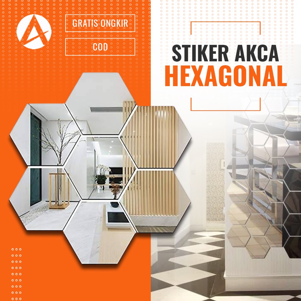 Hiasan Sticker dinding kaca 7 Pcs hexagonal acrylic