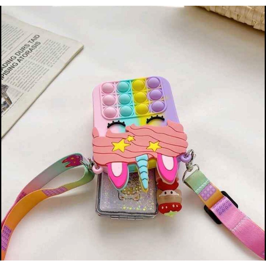 Tas Slempang Anak Sling Bag Pop It Mini Dompet Popit Rainbow Unicorn - Rainbow Cerah