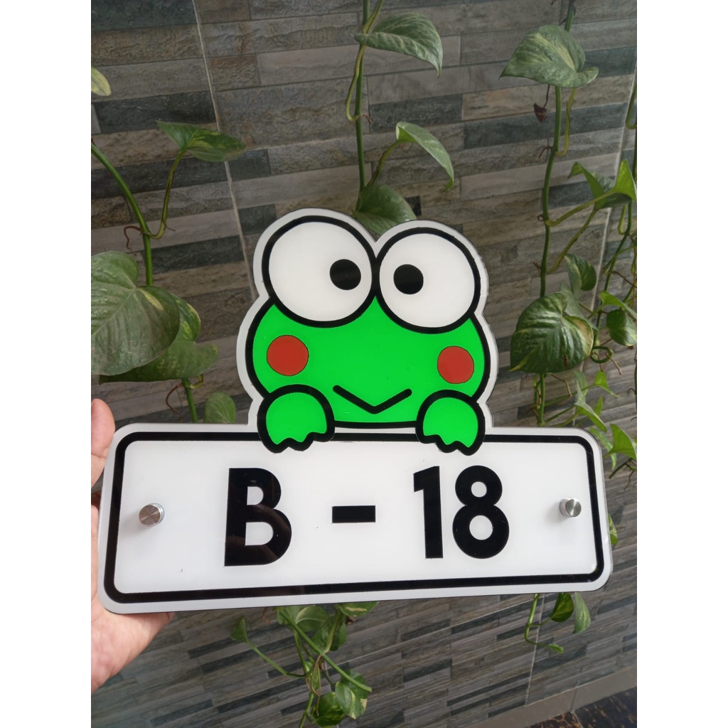 papan nomor rumah custom bentuk keroppi acrylic laser cuting free pen stainles