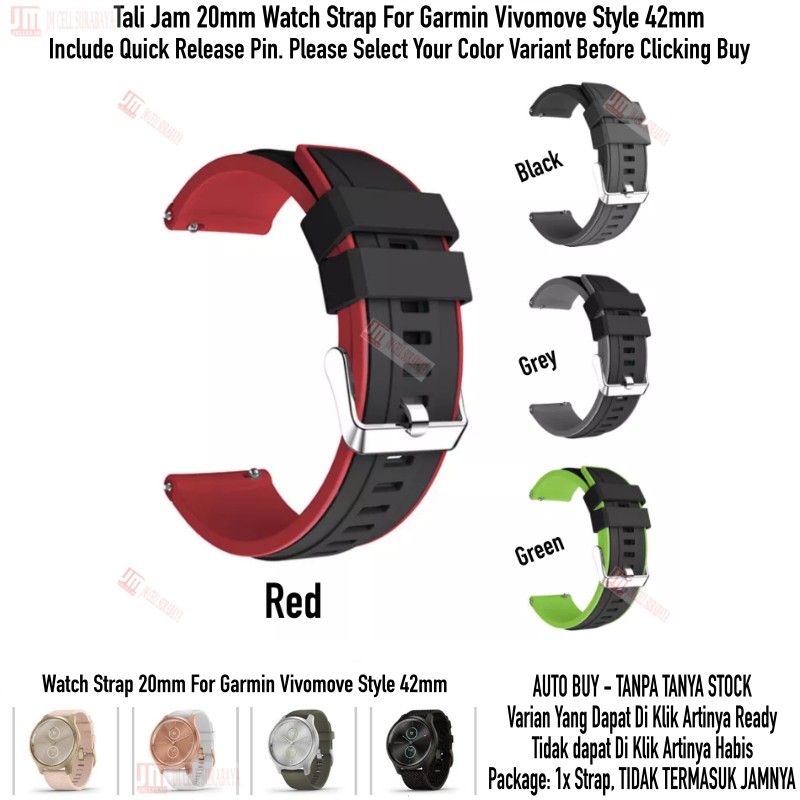 SSR Tali Jam 20mm Watch Strap Garmin Vivomove Style 42mm - Rubber Silikon Sporty