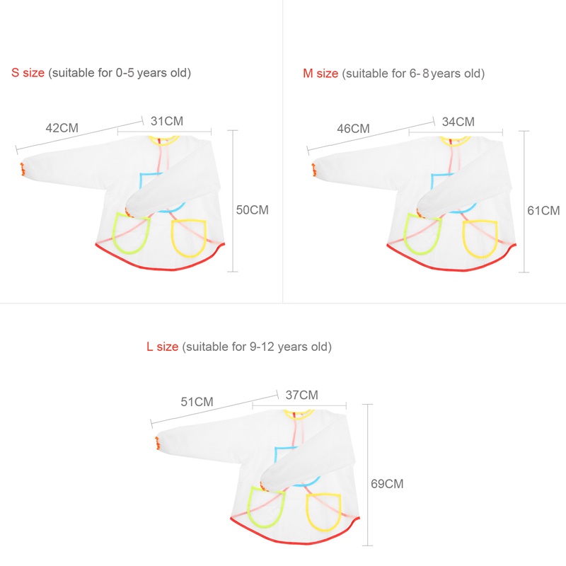 Celemek Lengan Panjang Anti Air / Kotor Untuk Anak 0-12 Tahun