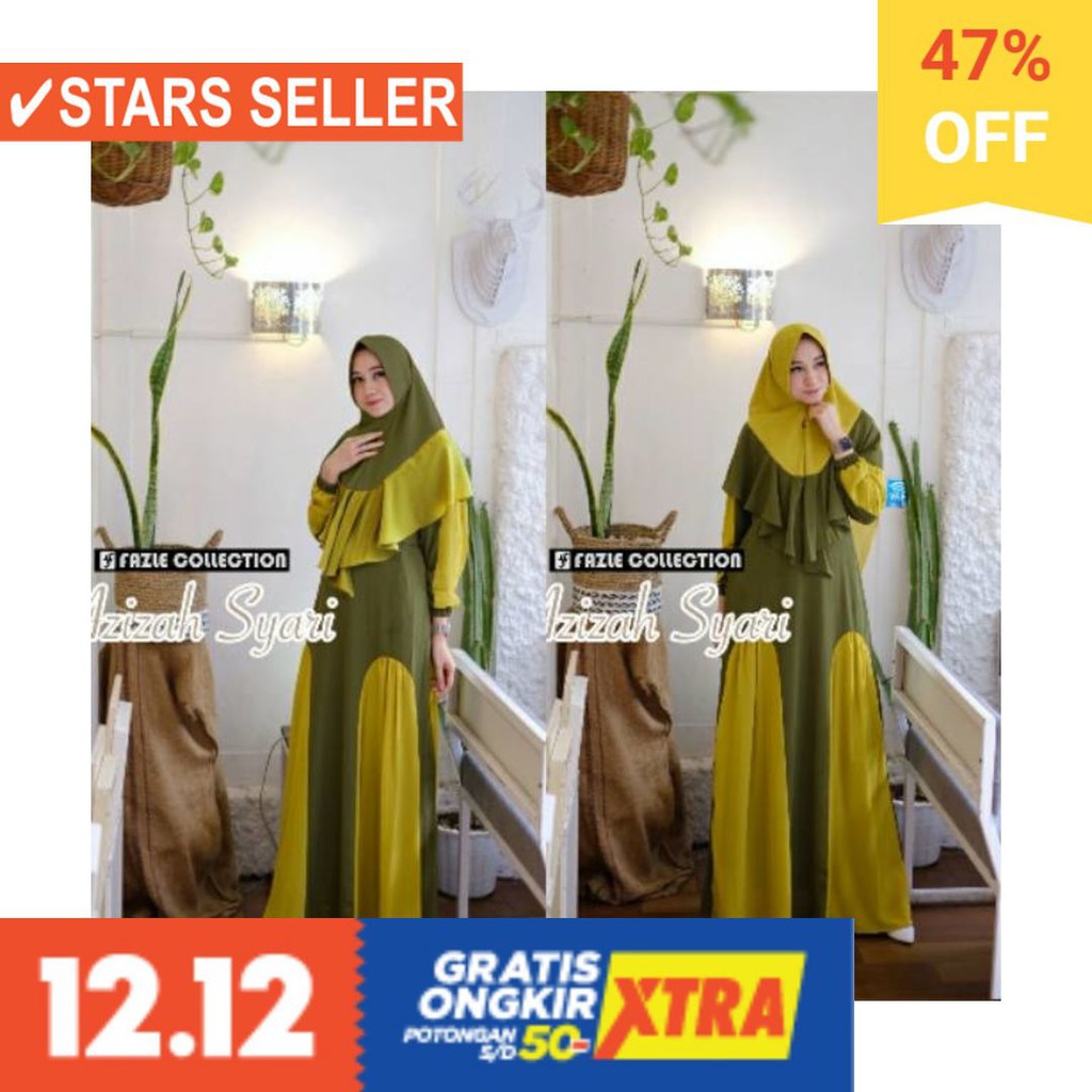 BAJU MUSLIM TERKINI TERBARU WANITA MURAH CEWE ASLI / Azizah syari by fazle collection