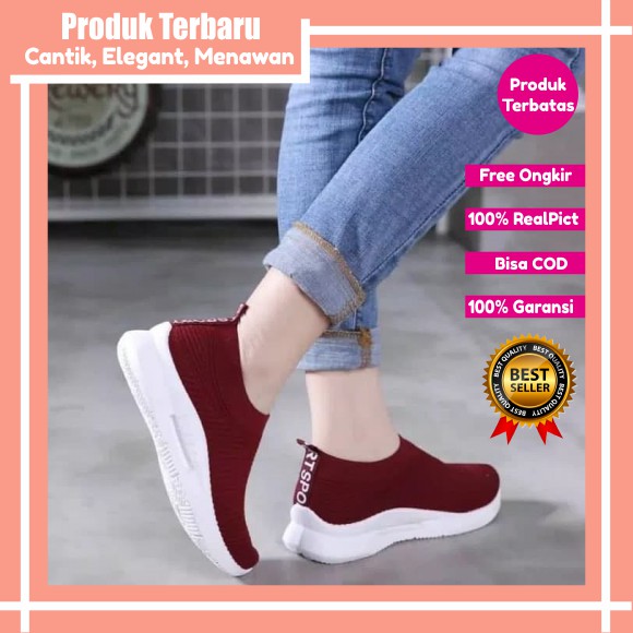 sepatu kets wanita murah Sneakers Import SLIP ON MAROON