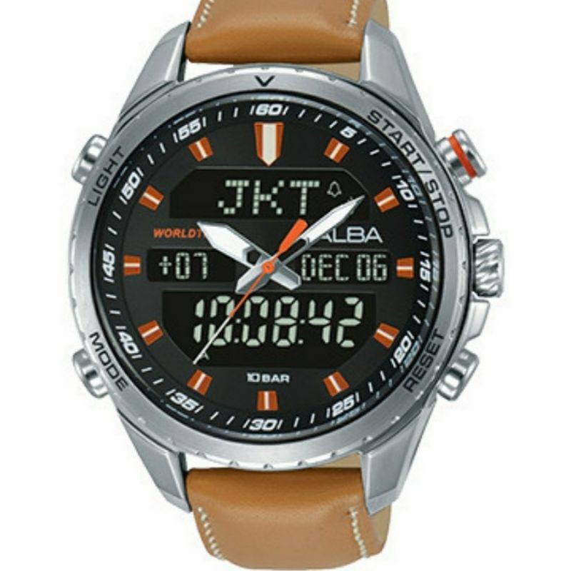 Jam Tangan Pria Alba Digital AZ4065X1 World Time Beige AZ4065 Original
