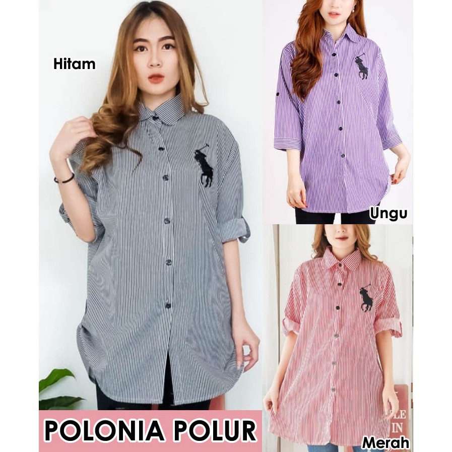 BIGCLO - (COD) LD 110cm Baju Kemeja Wanita Jumbo Kerja Polonia Katun Bordir Atasan Big Size Oversize Polos