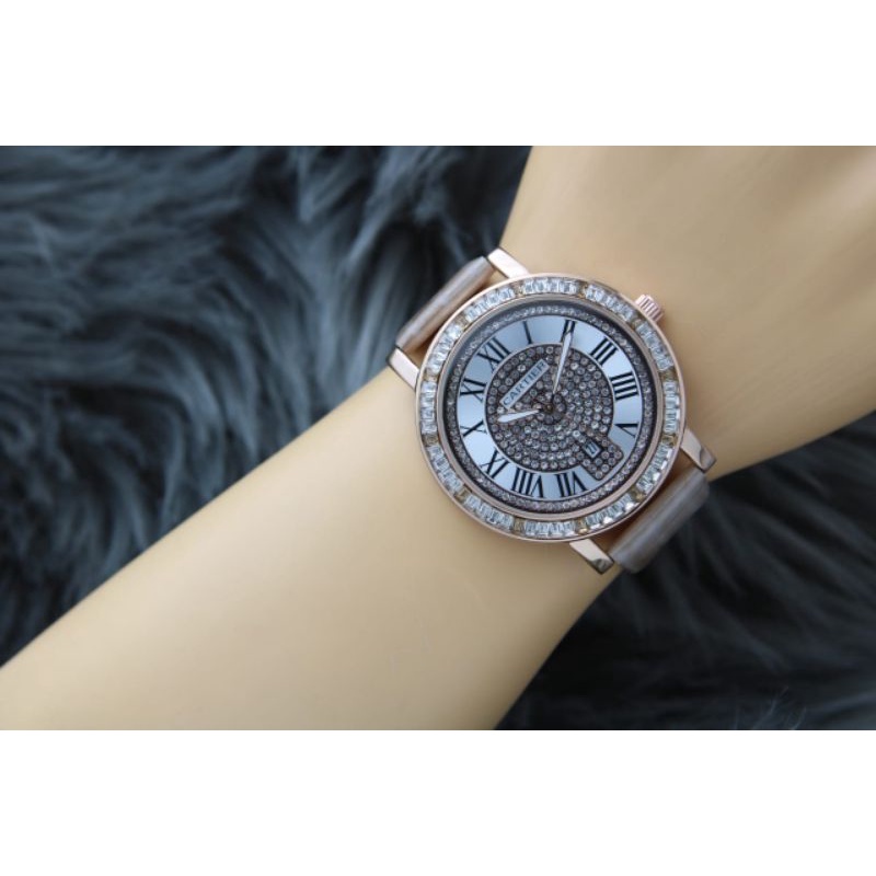 jam tangan wanita Cartier diamond kulit tanggal aktif DM4.2cm