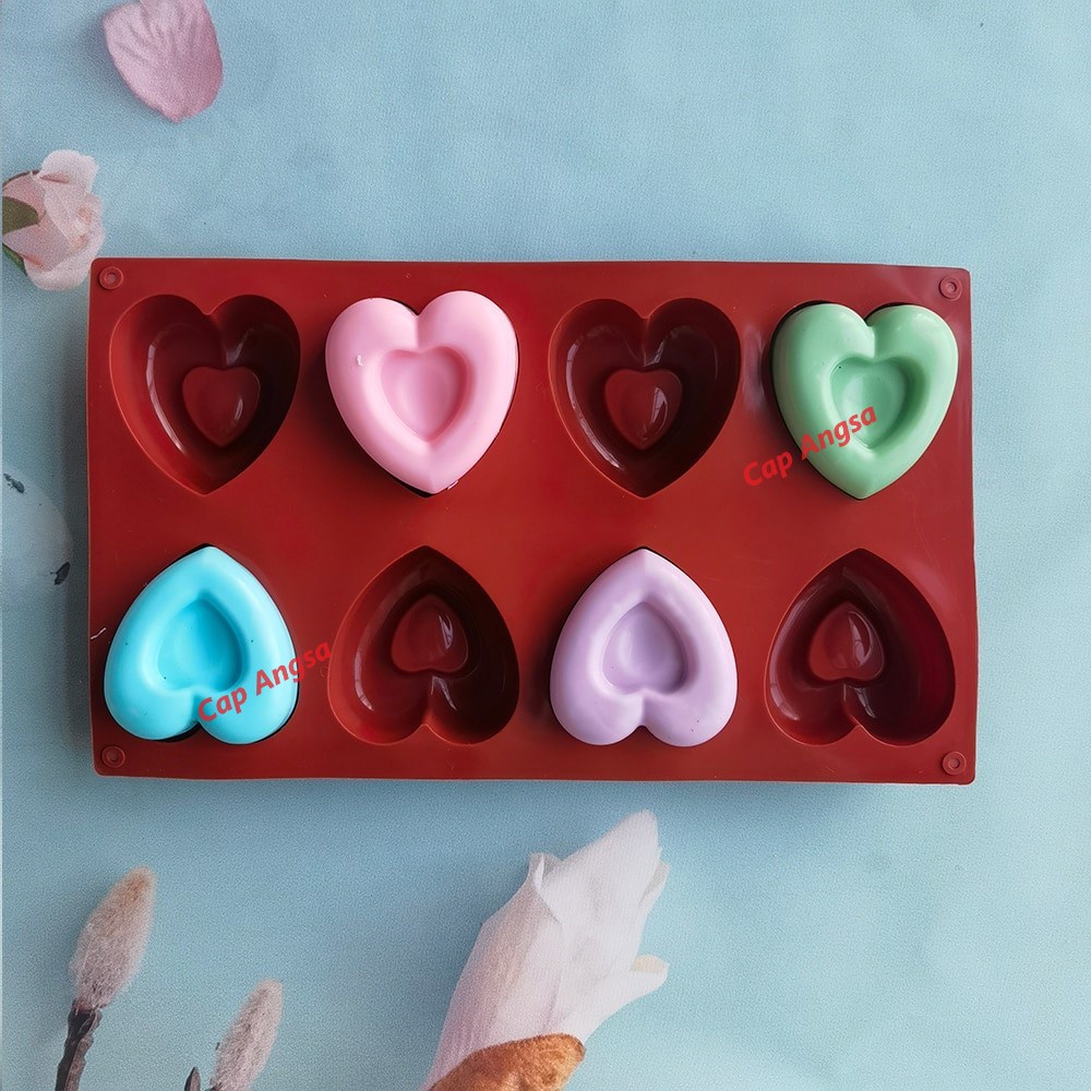 CETAKAN SILIKON HATI DONAT 3D SILICONE MOLD LOVE HEART DOUGHNUT DONUT JELLY AGAR COKLAT SILICON MOULD 8 CAVITY