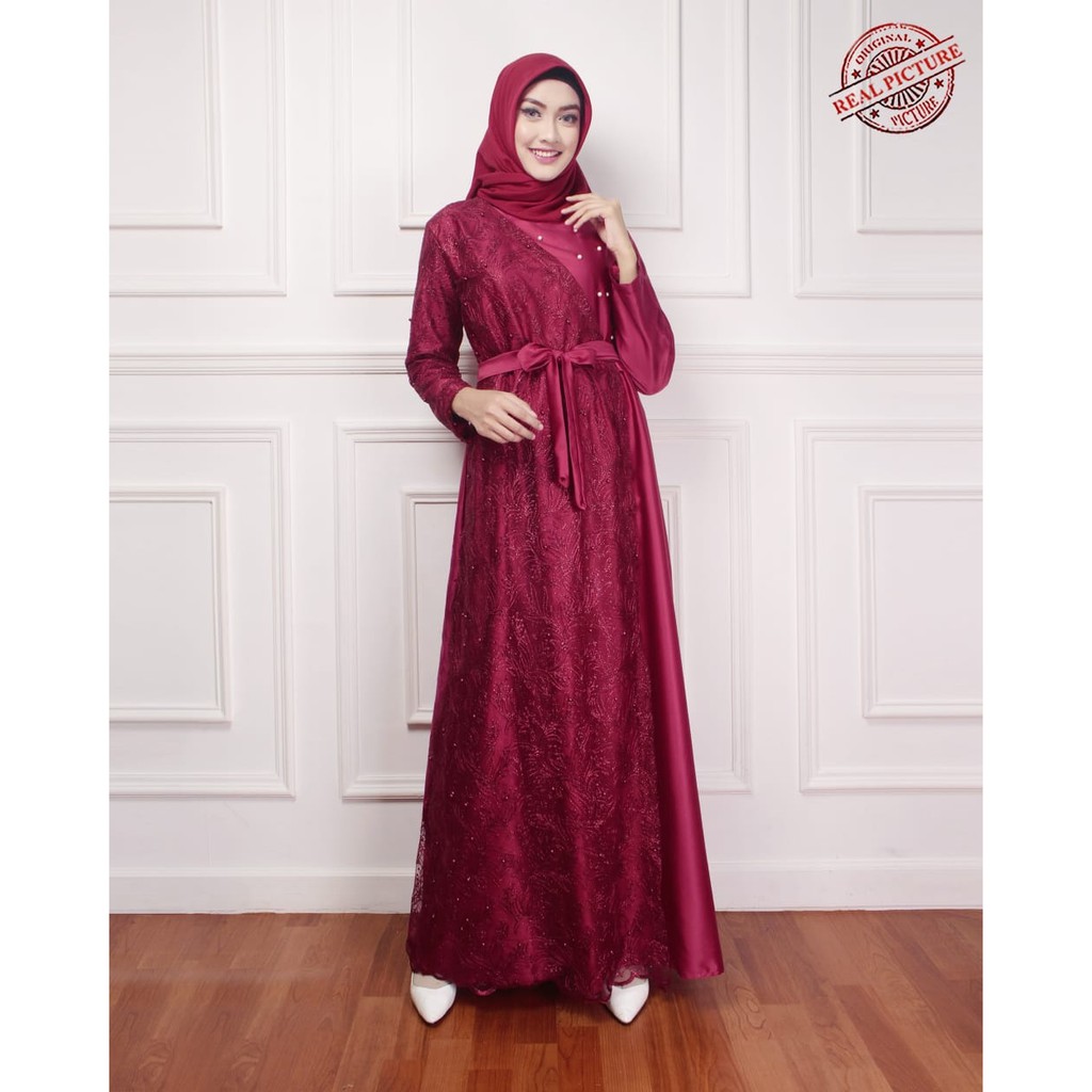 HOPYLOVY - Gamis Pesta Mewah Brukat Tile Bilqis