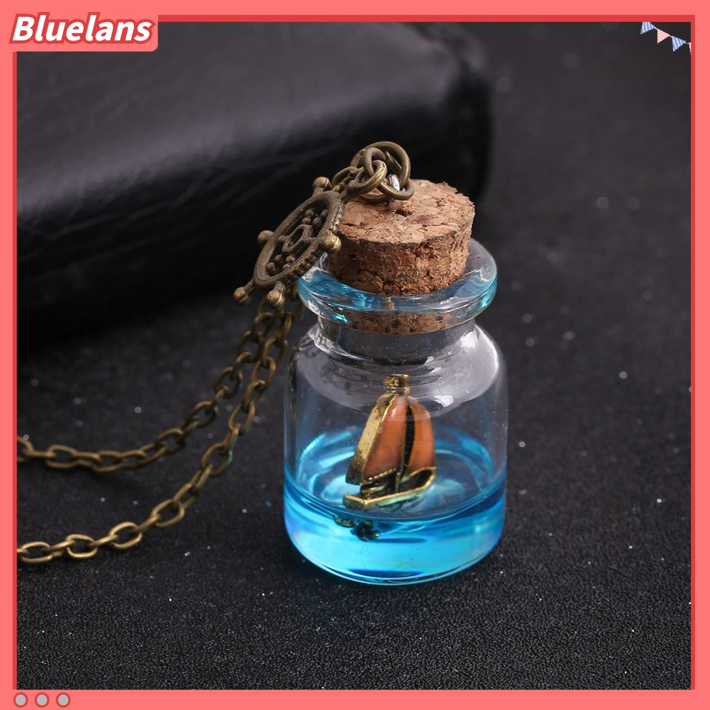 Kalung Liontin Botol Kaca Luminous Night Sailboat Untuk Wanita