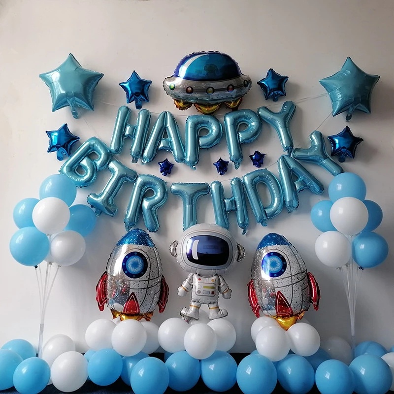 1pc Balon Foil Bentuk Roket Astronot 3d Untuk Dekorasi Pesta Ulang Tahun Anak