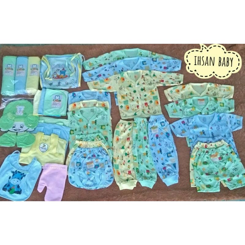 paket hemat baju dan celana bayi newborn full motif komplit