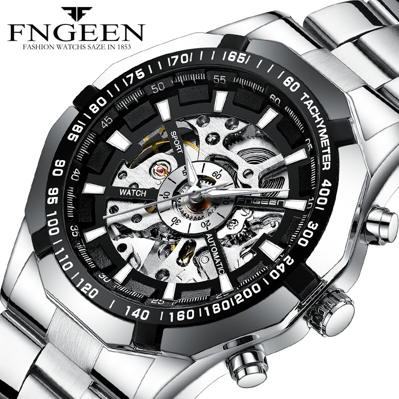 JAM TANGAN IMPORT FNGEEN ORIGINAL JAM061S3 PETER PREMIUM AUTOMATIC MEKANIK ANTI AIR SILVER OTOMATIS