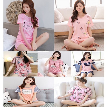 Bj-7007 import piyama set fashion import terlaris baju tidur wanita lengan pendek