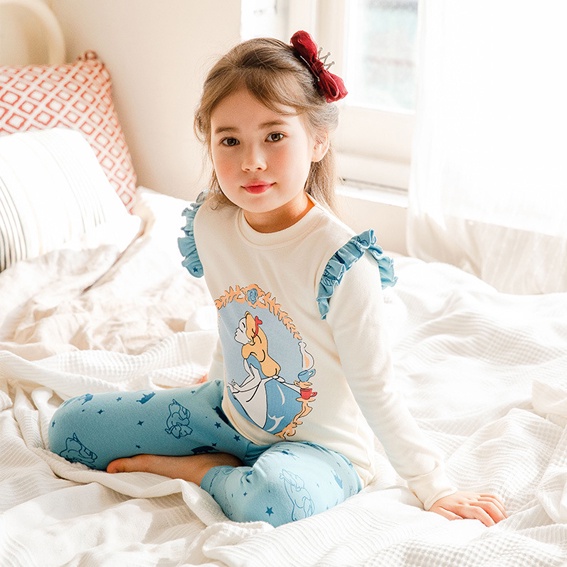 LNR Shop PA-001 - PA-011 Girls Pajamas 95% Katun Halus Lembut Tebal Baju Tidur Anak Perempuan Motif Kelinci Rusa Domba Putri Alice Aksen Ruffle 1 Set Lengan dan Celana Panjang Pakaian Tidur Cewek Piyama Girls HYTS