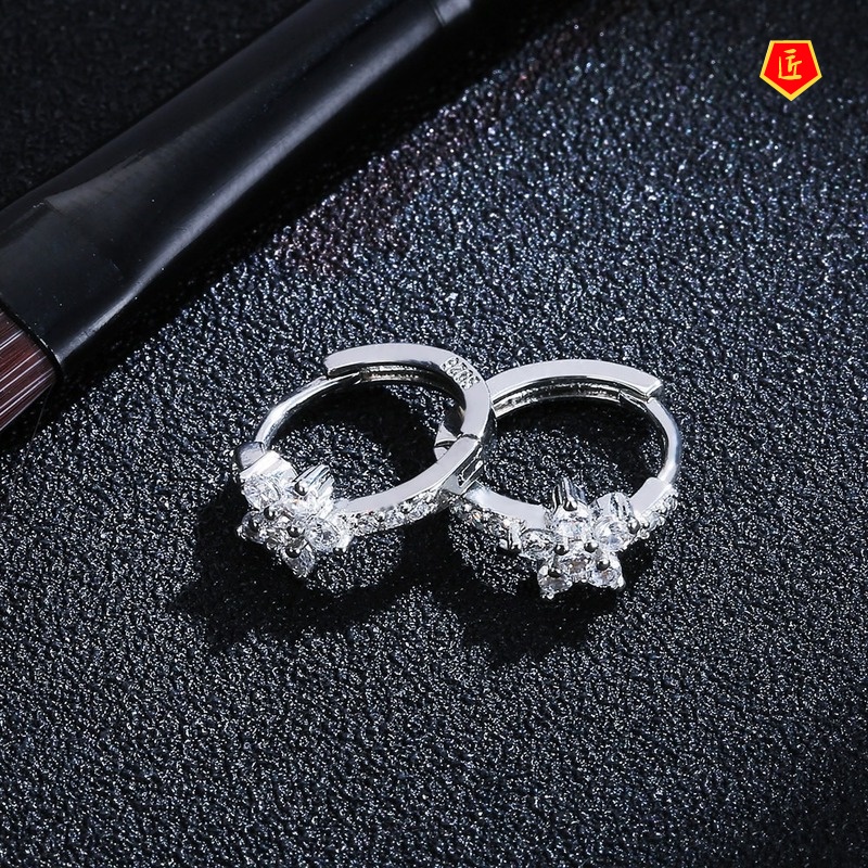 [Ready Stock]Full Diamond Flower Earrings Sweet and Simple