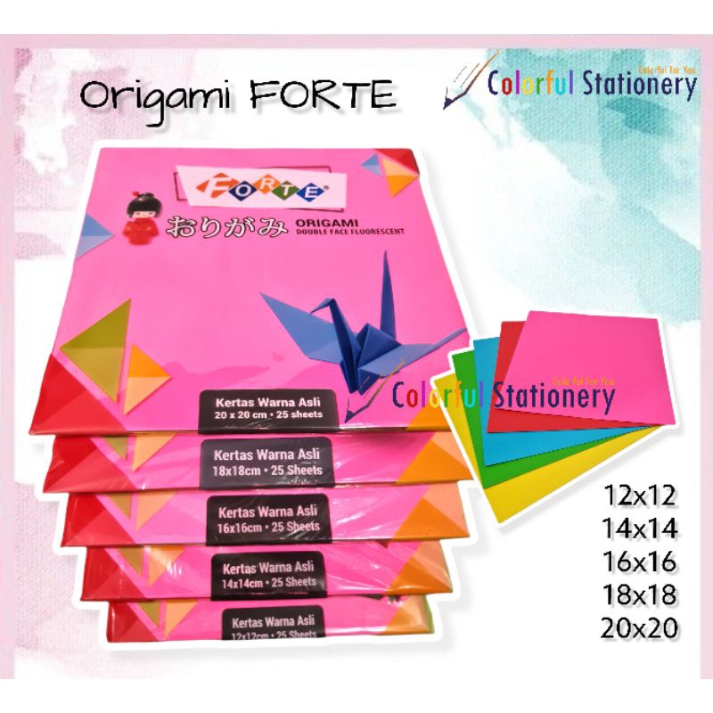 

Origami Forte / Kertas Lipat / Kertas Warna Forte 2 Sisi Fluorescent (25 Lembar)