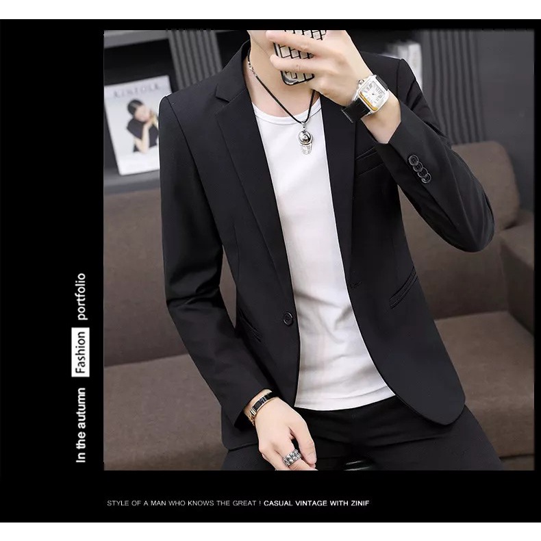 BLAZER PRIA KOREA SLIMFIT WARNA HITAM STYLISH BLACK ORI NIKAYU HIGH TWIST PREMIUM