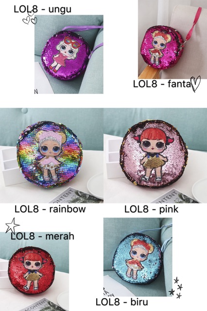 Tas selempang sequin LOL bulat- LOL8 sling pundak tas anak perempuan