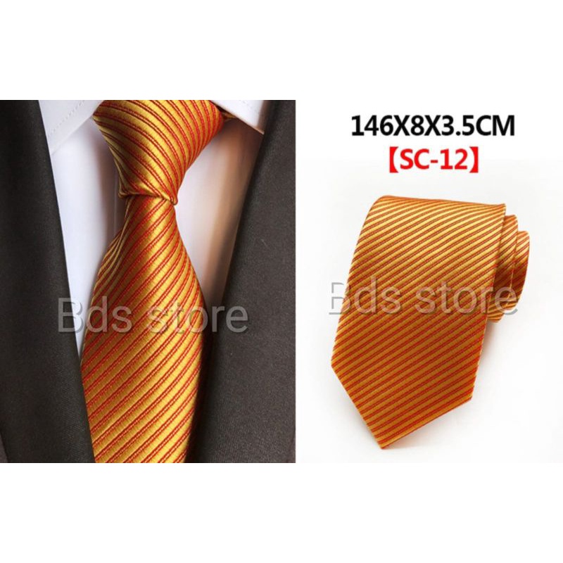 Dasi Pria Motif Salur Warna Orange Ukuran Medium 3 inchi